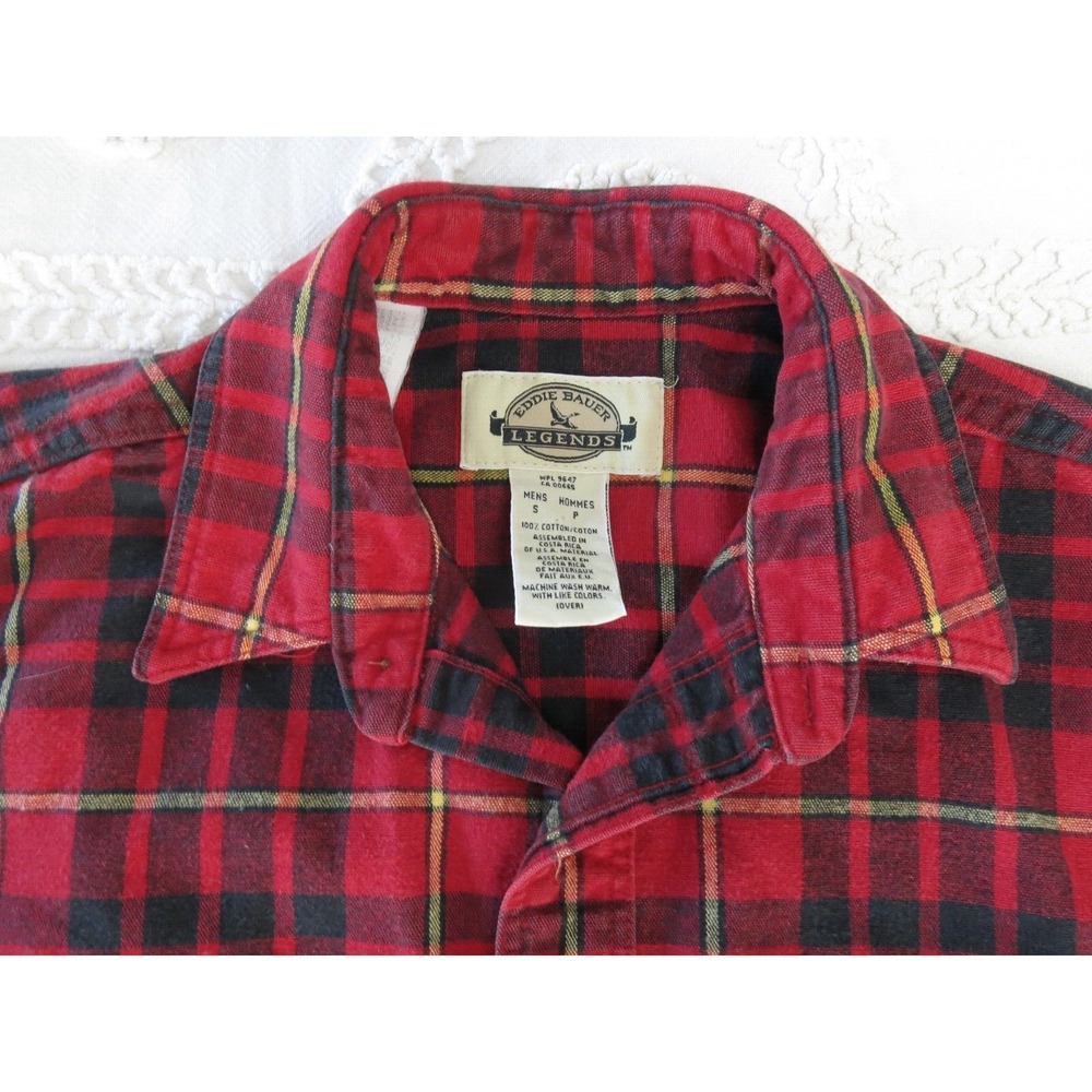 Eddie Bauer Legends Men's Small Heavy Flannel Long Sleeve Red Plaid Shirt Button - Picture 2 of 6